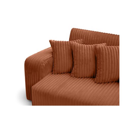 Canapé Droit 4 Places Jade Double Méridienne Et Assise Profonde En Velours Côtelé Épais - Terracotta