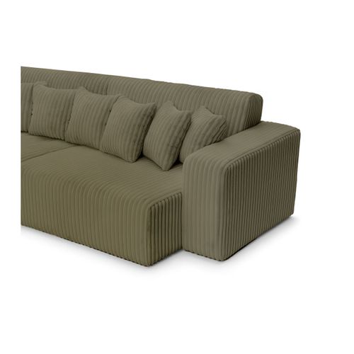 Canapé Droit 4 Places Jade Double Méridienne Et Assise Profonde En Velours Côtelé Épais - Vert Kaki