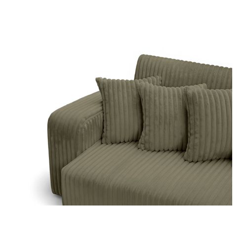 Canapé Droit 4 Places Jade Double Méridienne Et Assise Profonde En Velours Côtelé Épais - Vert Kaki