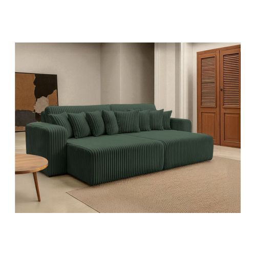 Canapé Droit 4 Places Jade Double Méridienne Et Assise Profonde En Velours Côtelé Épais - Vert Foncé