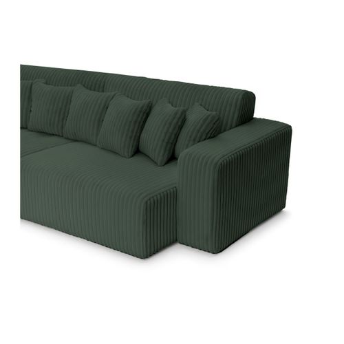 Canapé Droit 4 Places Jade Double Méridienne Et Assise Profonde En Velours Côtelé Épais - Vert Foncé