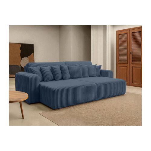 Canapé Droit 4 Places Jade Double Méridienne Et Assise Profonde En Velours Côtelé Épais - Bleu Foncé