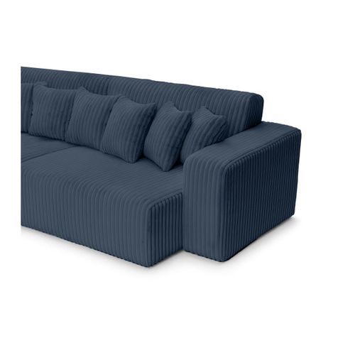 Canapé Droit 4 Places Jade Double Méridienne Et Assise Profonde En Velours Côtelé Épais - Bleu Foncé