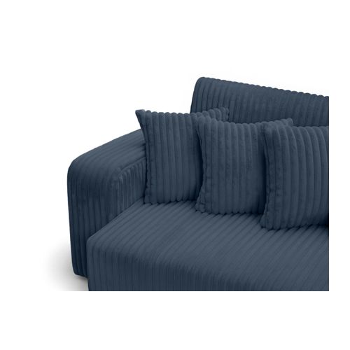 Canapé Droit 4 Places Jade Double Méridienne Et Assise Profonde En Velours Côtelé Épais - Bleu Foncé