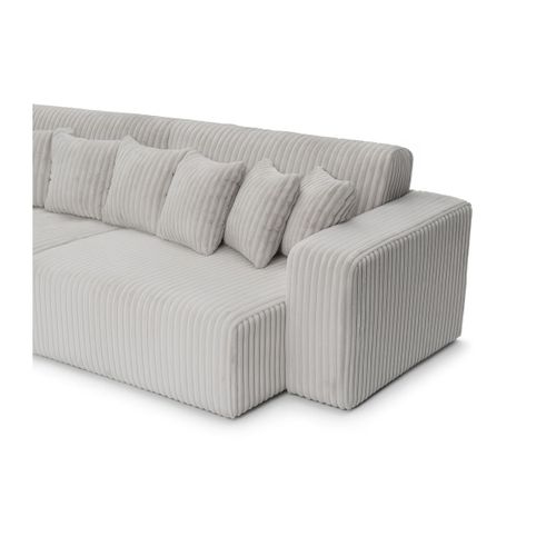 Canapé Droit 4 Places Jade Double Méridienne Et Assise Profonde En Velours Côtelé Épais - Gris Clair