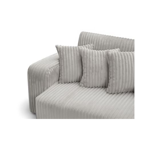 Canapé Droit 4 Places Jade Double Méridienne Et Assise Profonde En Velours Côtelé Épais - Gris Clair