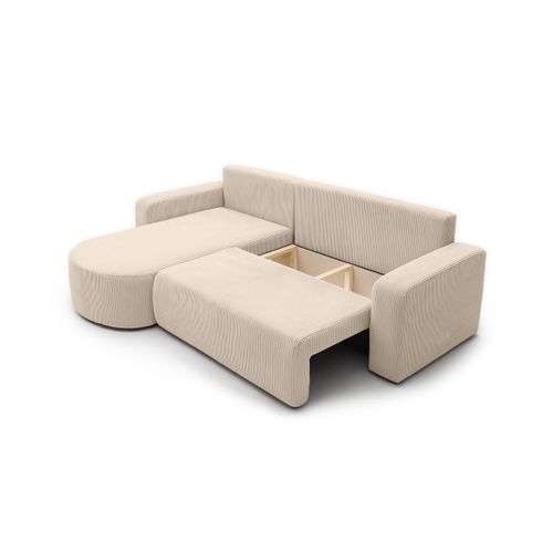 Canapé Kiara D'angle Réversible Convertible 4 Places En Velours Côtelé - Beige