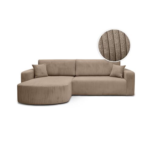 Canapé Kiara D'angle Réversible Convertible 4 Places En Velours Côtelé - Taupe