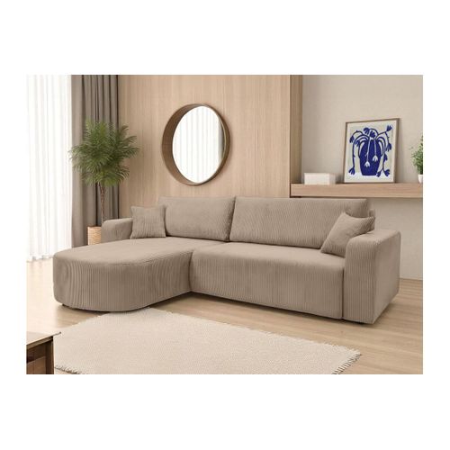Canapé Kiara D'angle Réversible Convertible 4 Places En Velours Côtelé - Taupe