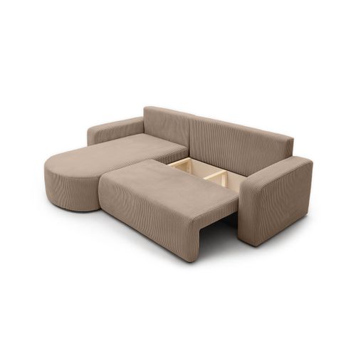 Canapé Kiara D'angle Réversible Convertible 4 Places En Velours Côtelé - Taupe