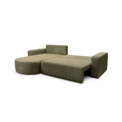 Canapé Kiara D'angle Réversible Convertible 4 Places En Velours Côtelé - Vert Kaki