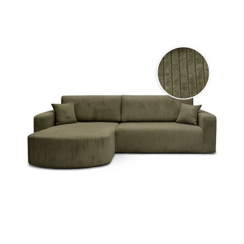 Canapé Kiara D'angle Réversible Convertible 4 Places En Velours Côtelé - Vert Kaki