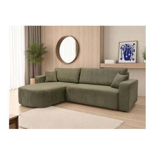 Canapé Kiara D'angle Réversible Convertible 4 Places En Velours Côtelé - Vert Kaki