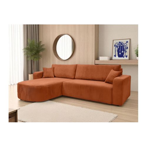 Canapé Kiara D'angle Réversible Convertible 4 Places En Velours Côtelé - Terracotta