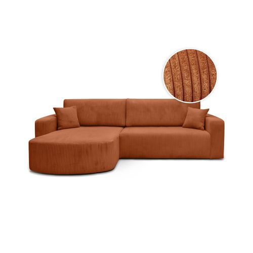 Canapé Kiara D'angle Réversible Convertible 4 Places En Velours Côtelé - Terracotta