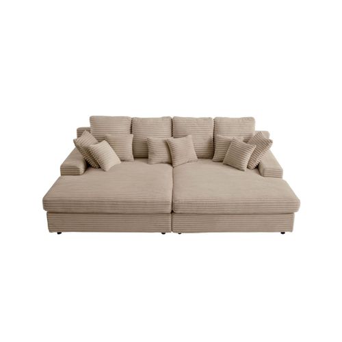 Canapé Droit 4 Places Fluffy Double Méridienne Et Assise Profonde En Velours Côtelé - Taupe