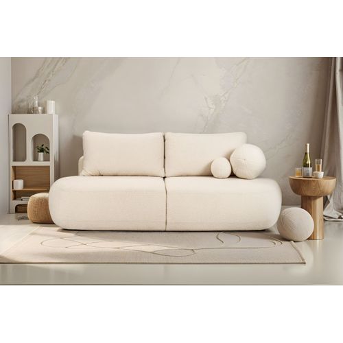 Canapé Convertible Droit 4 Places Fabio En Tissu Bouclette - Blanc Cassé