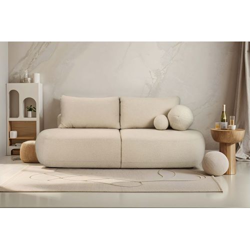 Canapé Convertible Droit 4 Places Fabio En Tissu Bouclette - Beige