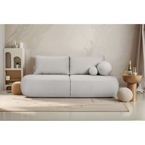 Canapé Convertible Droit 4 Places Fabio En Tissu Bouclette - Gris Clair