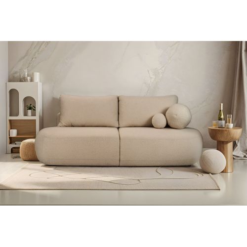 Canapé Convertible Droit 4 Places Fabio En Tissu Bouclette - Taupe