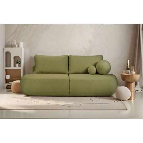 Canapé Convertible Droit 4 Places Fabio En Tissu Bouclette - Vert Kaki