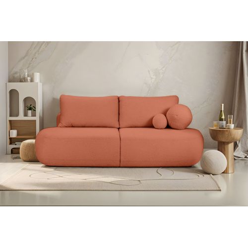 Canapé Convertible Droit 4 Places Fabio En Tissu Bouclette - Terracotta