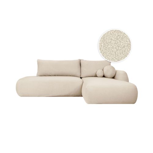 Canapé D'angle Convertible Fabio 5 Places En Tissu Bouclette - Angle Droit - Blanc Cassé