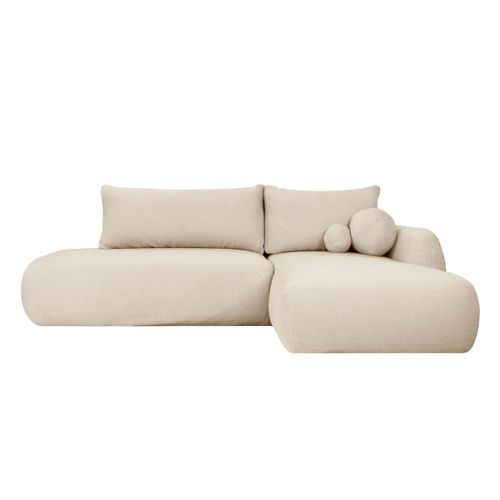 Canapé D'angle Convertible Fabio 5 Places En Tissu Bouclette - Angle Droit - Blanc Cassé