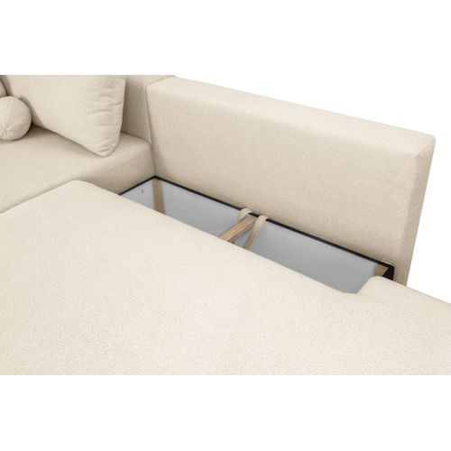 Canapé D'angle Convertible Fabio 5 Places En Tissu Bouclette - Angle Droit - Blanc Cassé