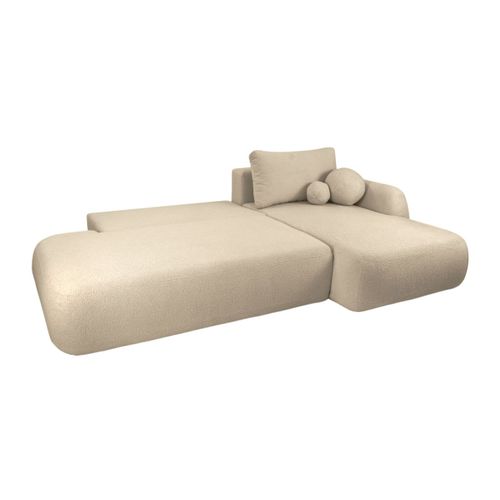 Canapé D'angle Convertible Fabio 5 Places En Tissu Bouclette - Angle Droit - Beige