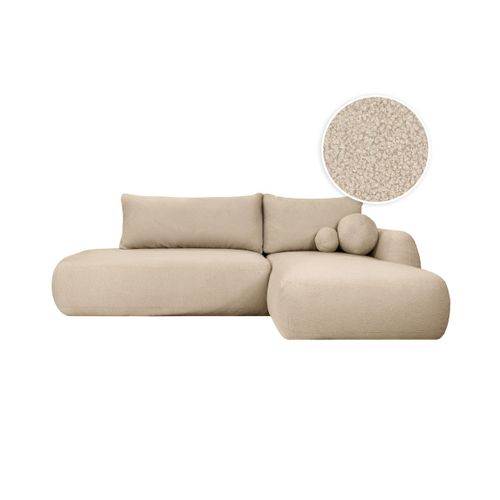 Canapé D'angle Convertible Fabio 5 Places En Tissu Bouclette - Angle Droit - Beige