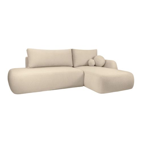 Canapé D'angle Convertible Fabio 5 Places En Tissu Bouclette - Angle Droit - Beige