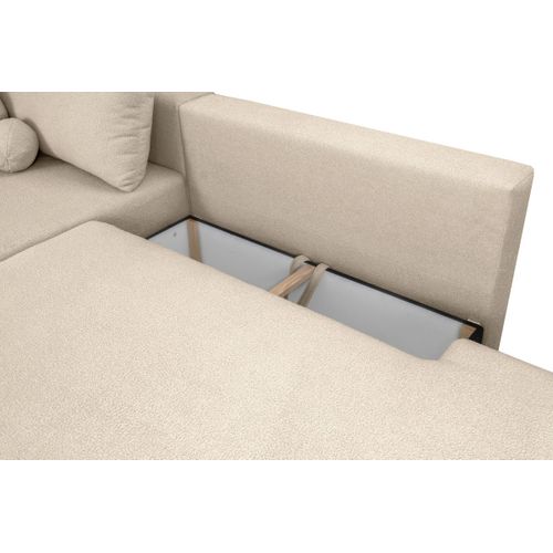 Canapé D'angle Convertible Fabio 5 Places En Tissu Bouclette - Angle Droit - Beige