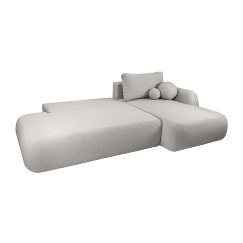 Canapé D'angle Convertible Fabio 5 Places En Tissu Bouclette - Angle Droit - Gris Clair
