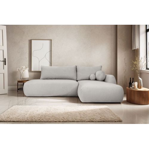 Canapé D'angle Convertible Fabio 5 Places En Tissu Bouclette - Angle Droit - Gris Clair