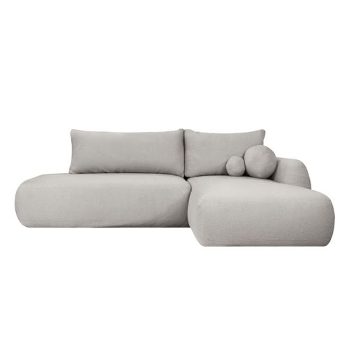 Canapé D'angle Convertible Fabio 5 Places En Tissu Bouclette - Angle Droit - Gris Clair