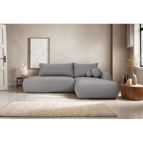 Canapé D'angle Convertible Fabio 5 Places En Tissu Bouclette - Angle Droit - Gris Foncé