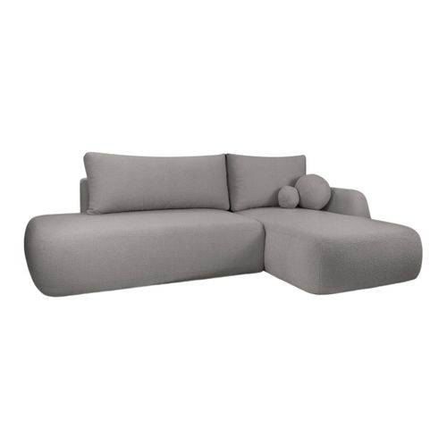 Canapé D'angle Convertible Fabio 5 Places En Tissu Bouclette - Angle Droit - Gris Foncé