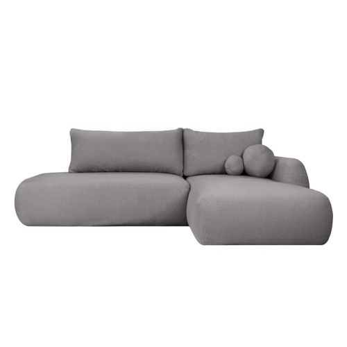 Canapé D'angle Convertible Fabio 5 Places En Tissu Bouclette - Angle Droit - Gris Foncé