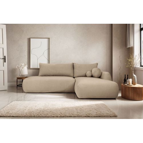 Canapé D'angle Convertible Fabio 5 Places En Tissu Bouclette - Angle Droit - Taupe