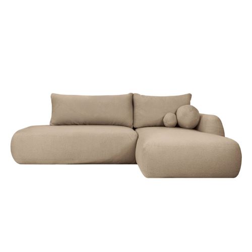 Canapé D'angle Convertible Fabio 5 Places En Tissu Bouclette - Angle Droit - Taupe