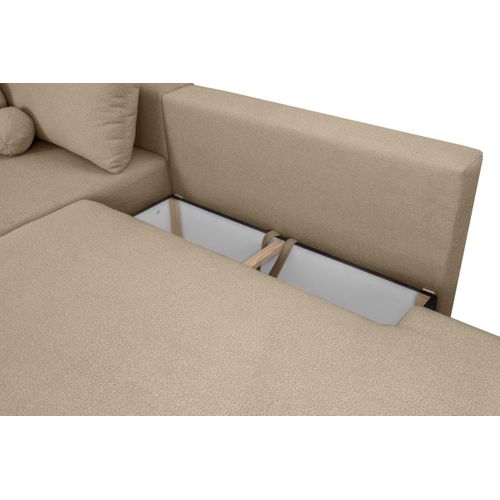 Canapé D'angle Convertible Fabio 5 Places En Tissu Bouclette - Angle Droit - Taupe