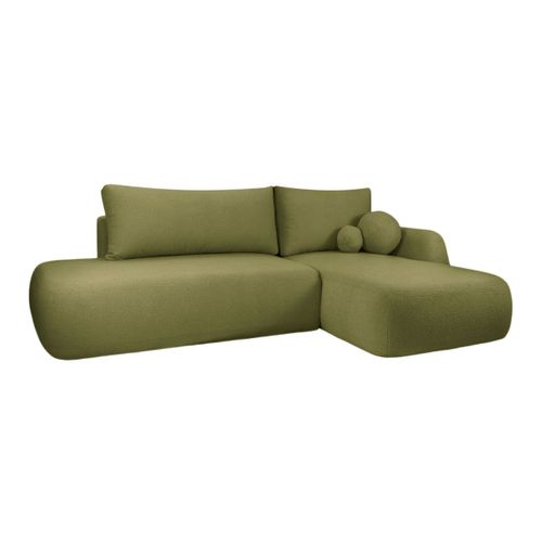 Canapé D'angle Convertible Fabio 5 Places En Tissu Bouclette - Angle Droit - Vert Kaki