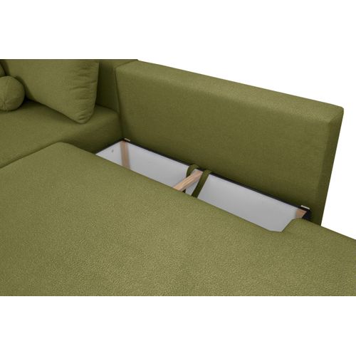 Canapé D'angle Convertible Fabio 5 Places En Tissu Bouclette - Angle Droit - Vert Kaki