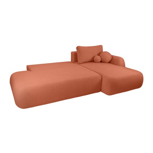 Canapé D'angle Convertible Fabio 5 Places En Tissu Bouclette - Angle Droit - Terracotta