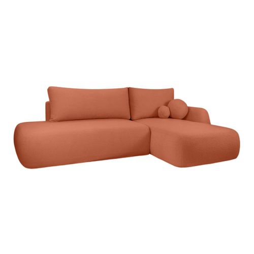 Canapé D'angle Convertible Fabio 5 Places En Tissu Bouclette - Angle Droit - Terracotta