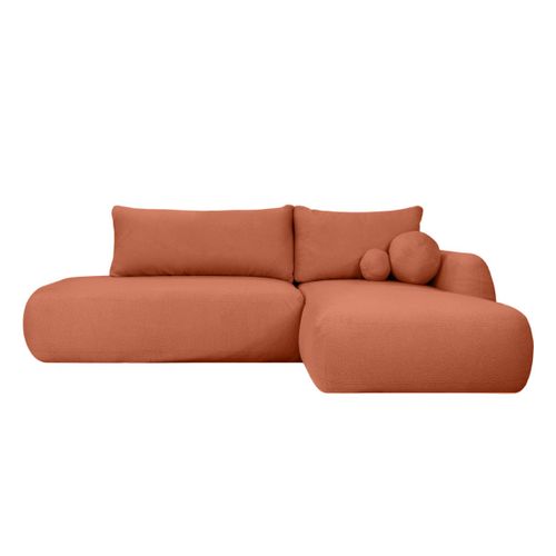 Canapé D'angle Convertible Fabio 5 Places En Tissu Bouclette - Angle Droit - Terracotta