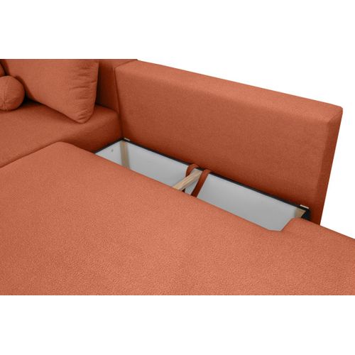 Canapé D'angle Convertible Fabio 5 Places En Tissu Bouclette - Angle Droit - Terracotta