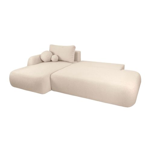 Canapé D'angle Convertible Fabio 5 Places En Tissu Bouclette - Angle Gauche - Blanc Cassé