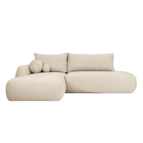 Canapé D'angle Convertible Fabio 5 Places En Tissu Bouclette - Angle Gauche - Blanc Cassé